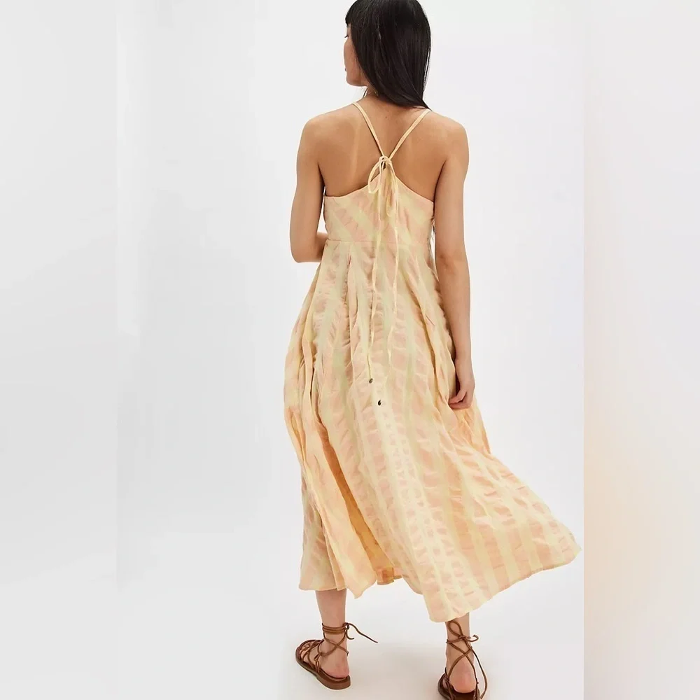 Free People Via Midi Dress Size Medium Creamsicle Combo Everly 100% Cotton